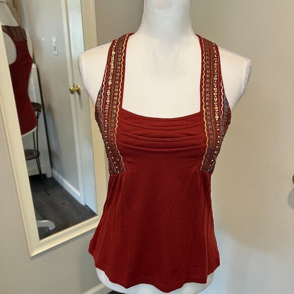 Boston Proper Rust Embroidered Sequined Racerback Tank Top, Size XS - Picture 1 of 13